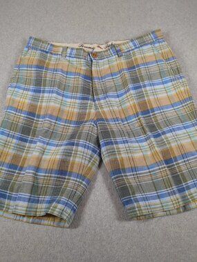 Tommy Bahama Shorts Mens 36 (Actual 37) Plaid Linen Blend Flat Front Preppy